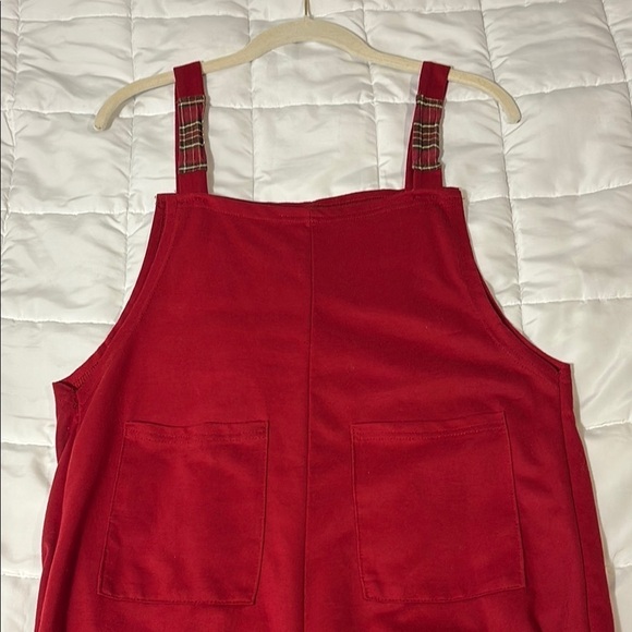 Pants - Red Sleeveless Jumpsuit with Bib-Front Design size M